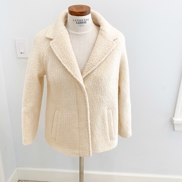 Lands' End Jackets & Blazers - Lands End cream teddy bear wool blend jacket 8